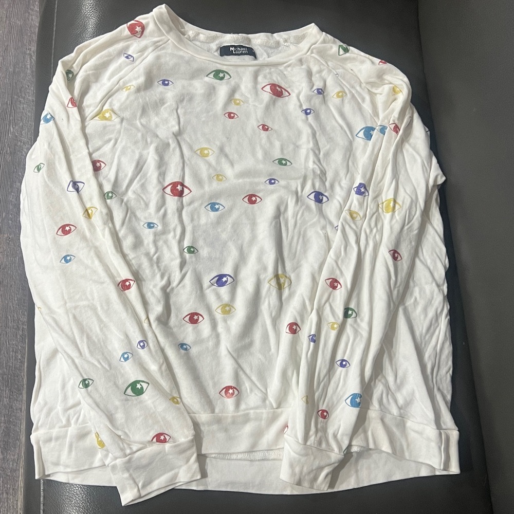 Michael Lauren White Shirt with Multicolor Eye Design